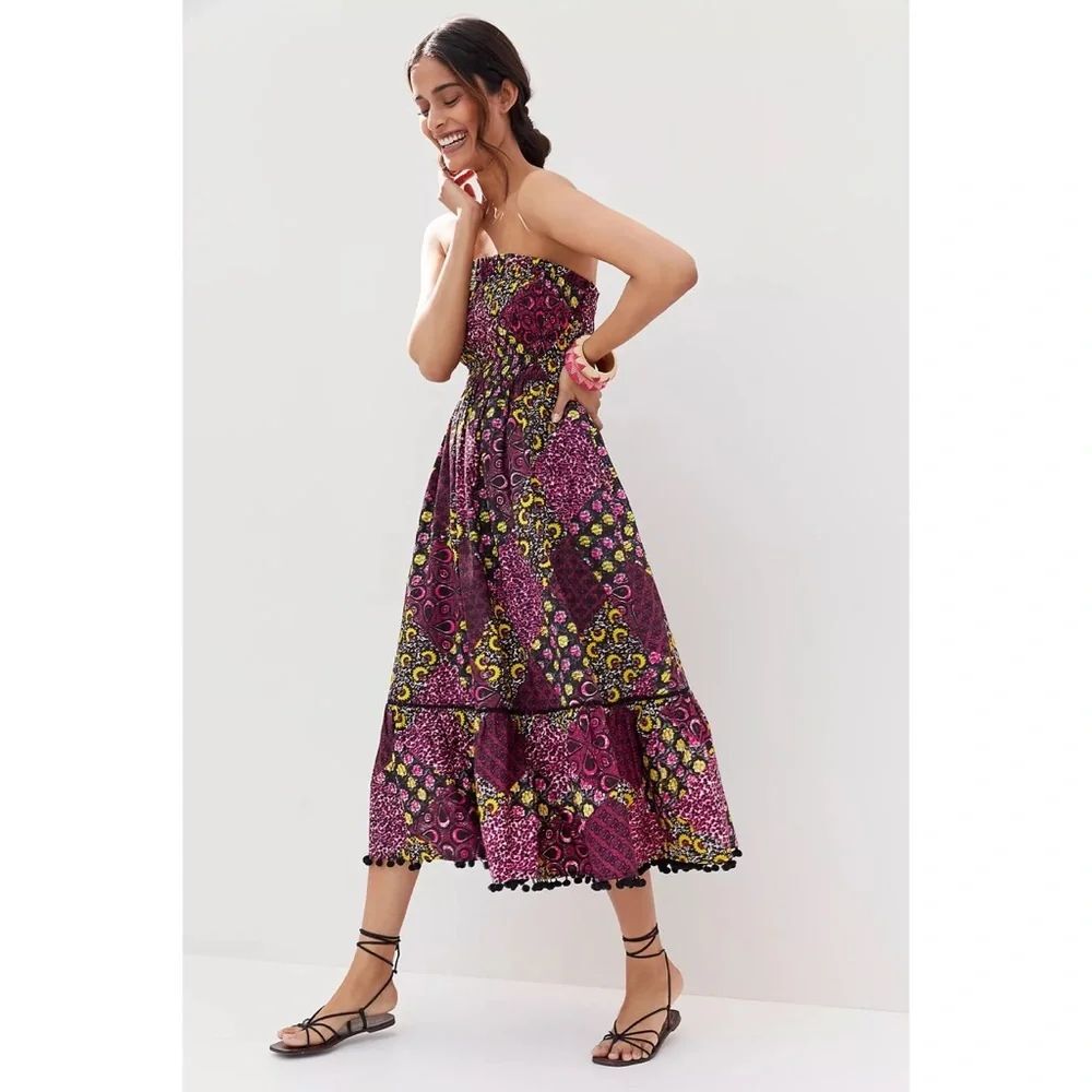 Anthropologie Smocked Abstract Midi Dress